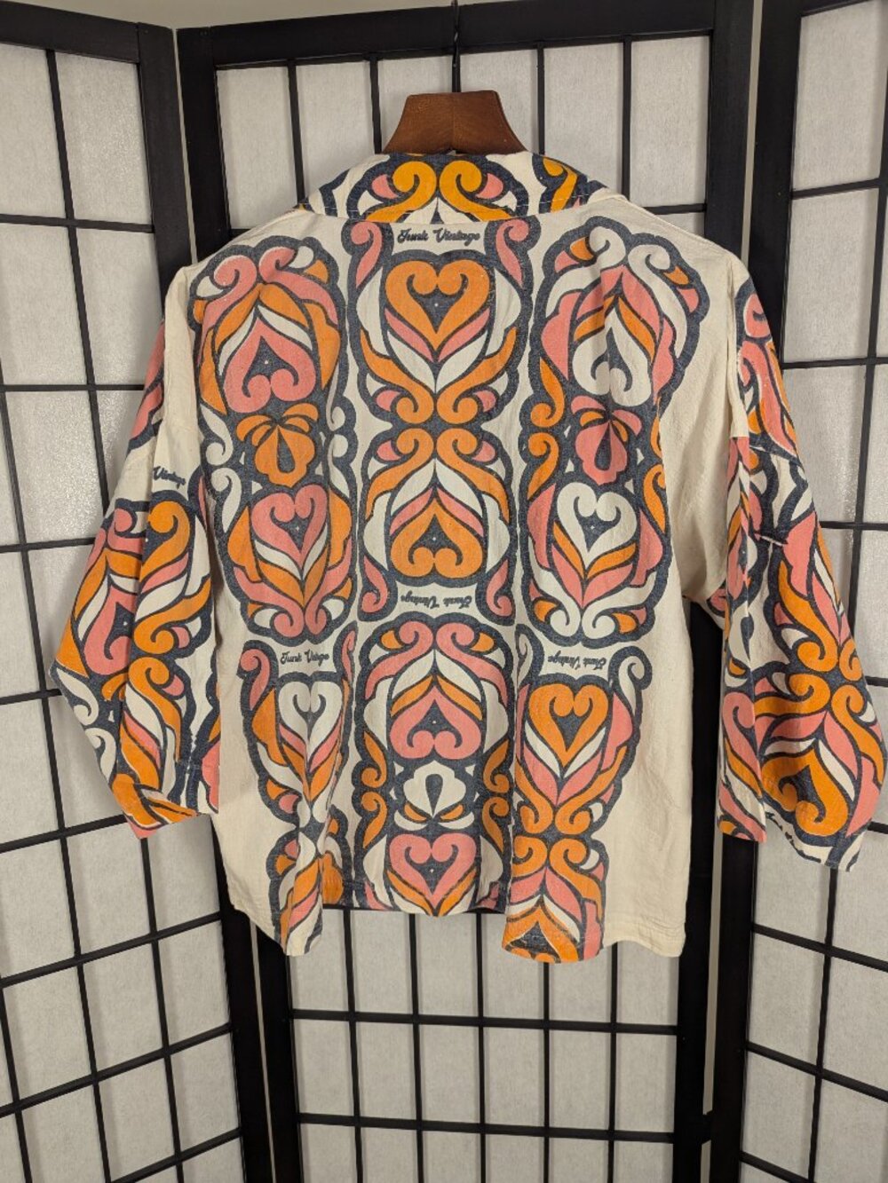 Junk Vintage Vintage Sack Cotton Lagenlook Boho Jacket Oversized Folk Art Print - Picture 6 of 7